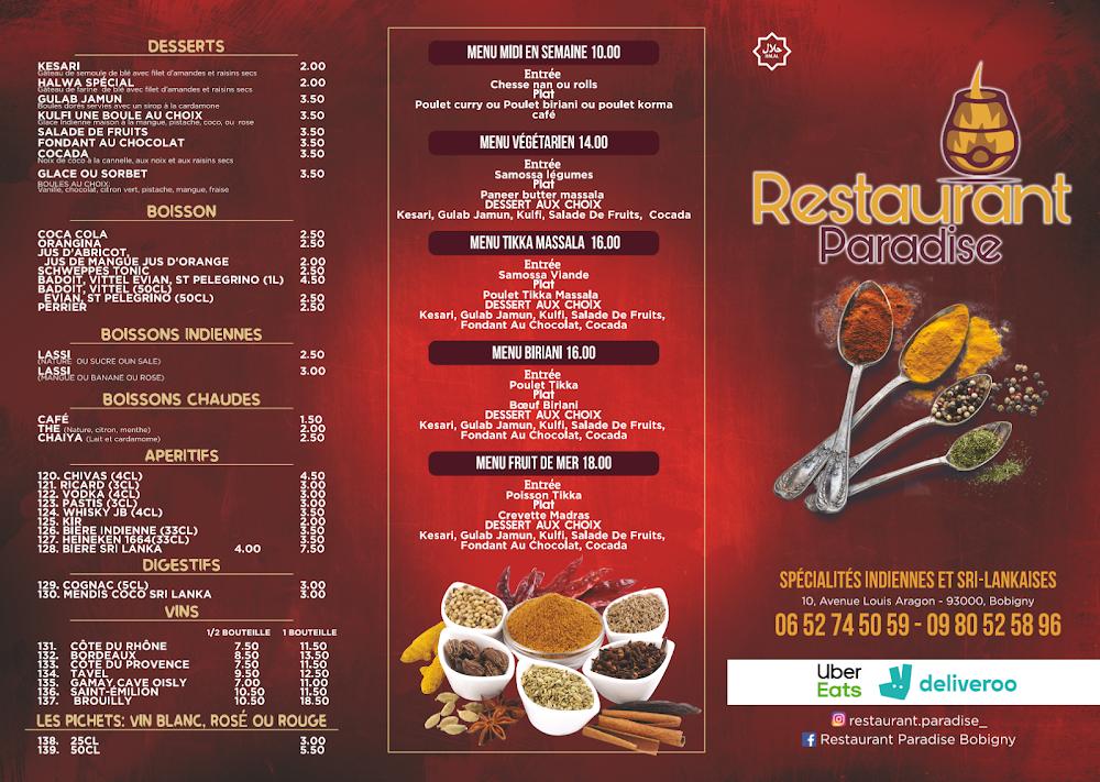 Restaurant Paradise - Menu Image 1